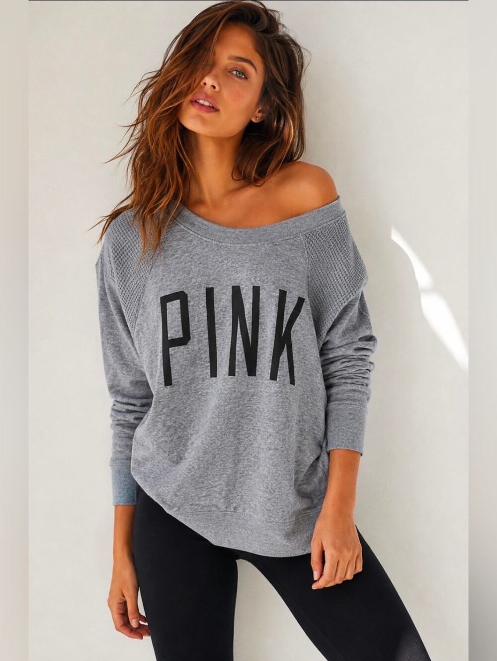 Victoria’s Secret Pink Archive Gray Mesh Panel Sweater Medium Rare Never Worn